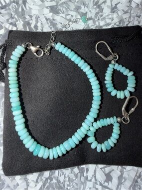 Handmade Turquoise Bead bracket and Earrings Set - Blue opal sterling silver